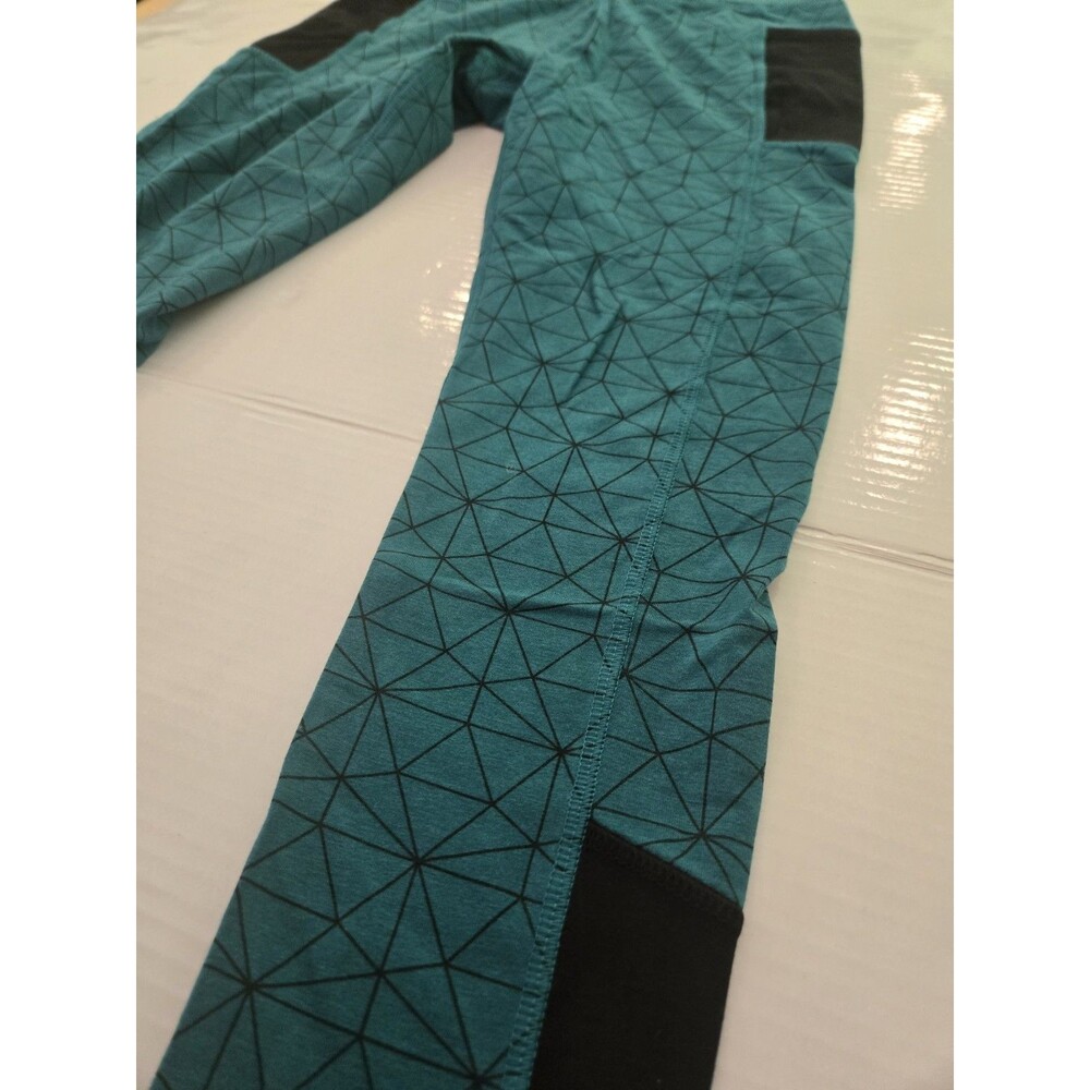 Cariloha BambooFit Yoga Leggings Pockets Geometric Blue/Black Ankle Size S
